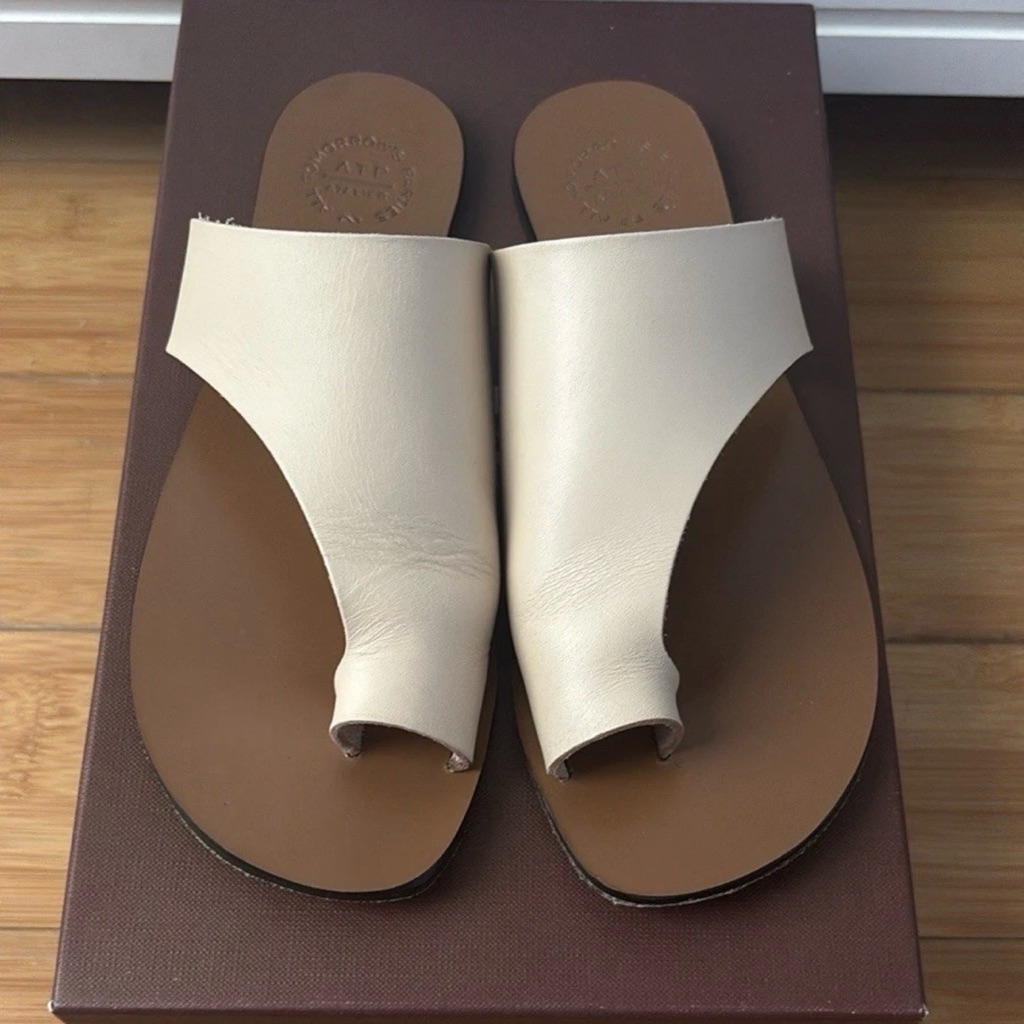 Atp Atelier Rosa Linen Leather Cutout Sandals Size Us 6